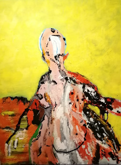 Frau vor Gelb, Öl auf Leinwand, 80 x 60, 2018